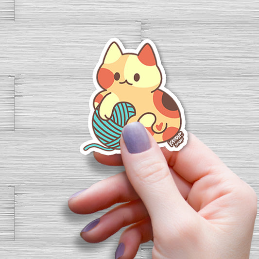 Cute Kitty With Yarn Sticker