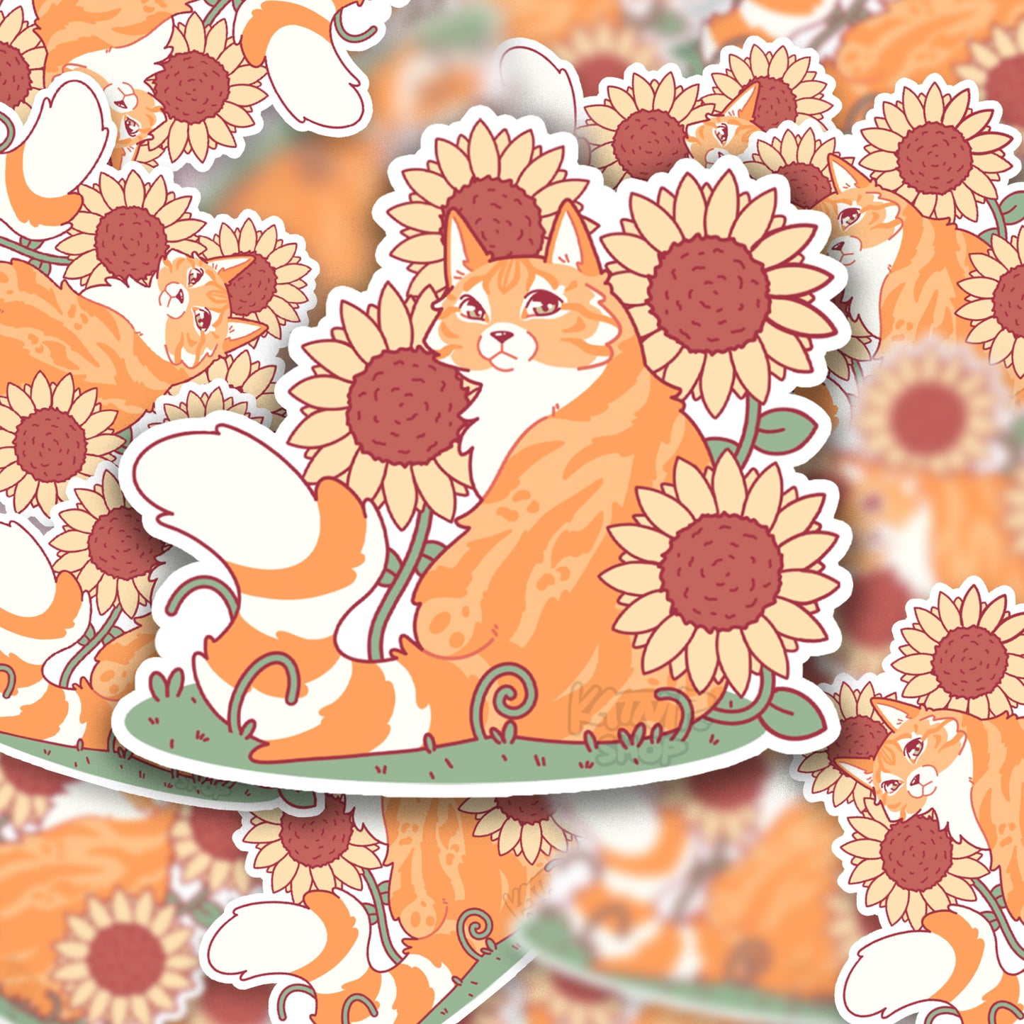 Orange Tabby Sticker with Sunflowers