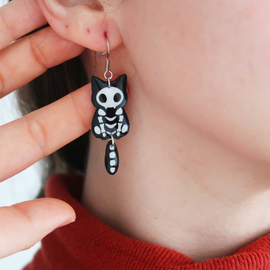 Skeleton Cat Earrings